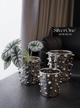 SilverOne银色创意陶瓷花盆POT玫瑰刺花瓶居家绿植物装饰容器摆件