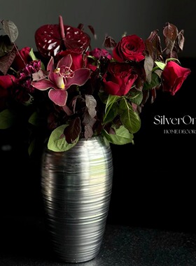 SilverOne原创哑光银色花瓶手工拉胚艺术花器家居餐桌面装饰摆件