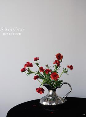 SilverOne欧式复古优雅天鹅壶花瓶轻奢客厅桌面高级装饰电镀银色