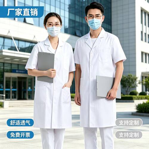 白大褂女医生长袖工作服隔离衣白大衣短袖医院学生护士实验服夏季