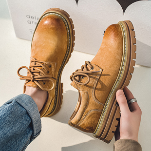 工装鞋男秋冬美式阿美咔叽低帮马丁靴百搭磨砂休闲皮鞋复古大黄靴