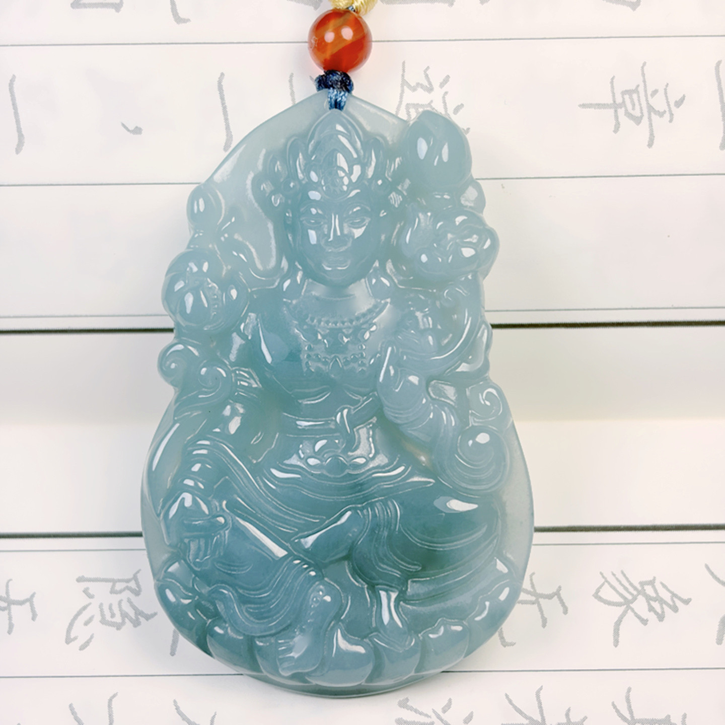 真品翡翠A货度母观音玉吊坠蓝水翠玉大号观音玉挂件男女玉石玉佩