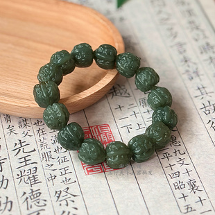 天然新疆和田玉青玉核桃玉手链玉石手串男士女士文玩手链玉器带证
