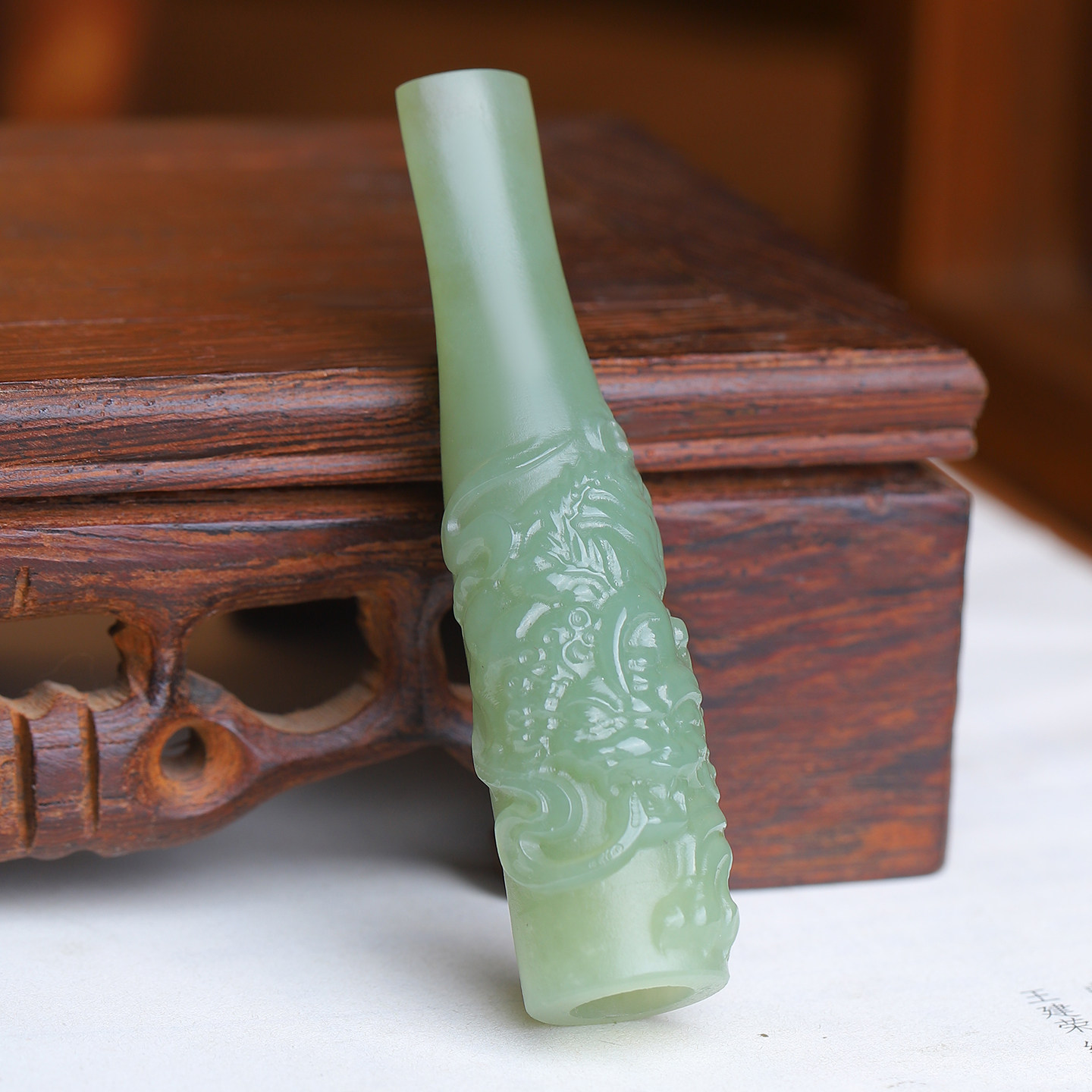 和田玉貔貅烟嘴天然真品青海料男士玉烟嘴送老公送长辈玉石带证书