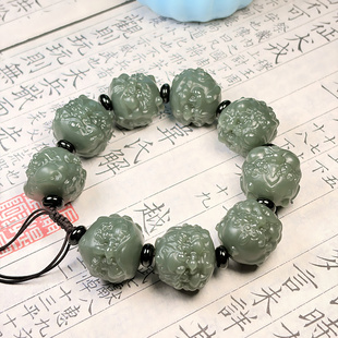 真品新疆和田玉龙九子玉手链男士大号貔貅玉手串且末料玉石带证书