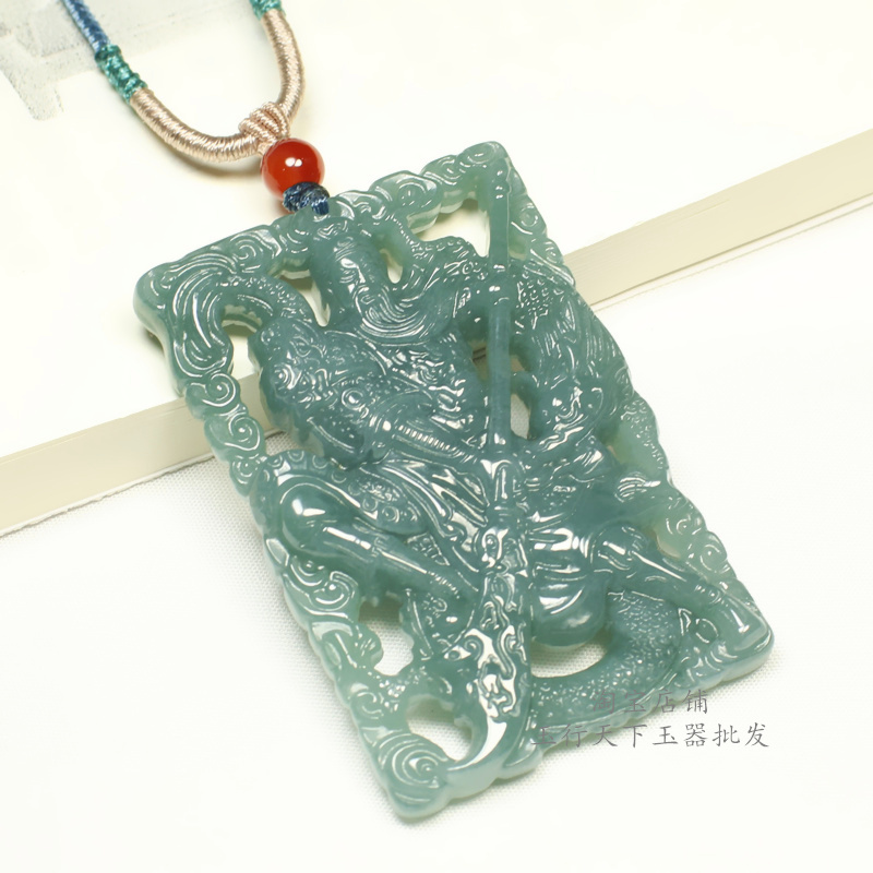 A货翡翠关公玉吊坠天然真品