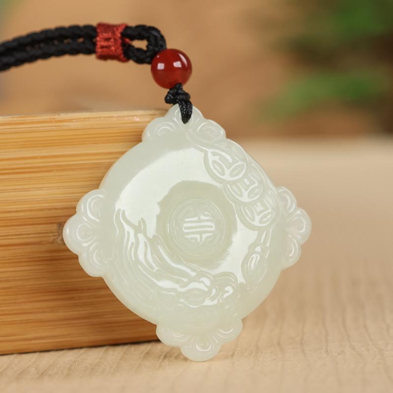 真品和田玉生肖龙玉吊坠青白玉金钱龙男女玉石玉佩中国结龙玉挂件