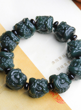 醒狮手串精雕狮子手链真品和田玉