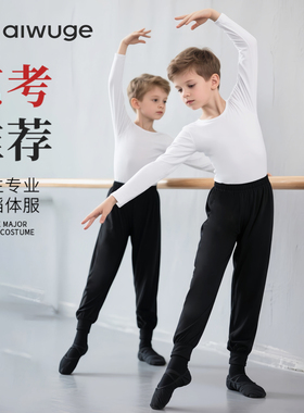 舞蹈服男童长袖上衣纯棉儿童芭蕾舞形体练功服中国舞白色分体套装