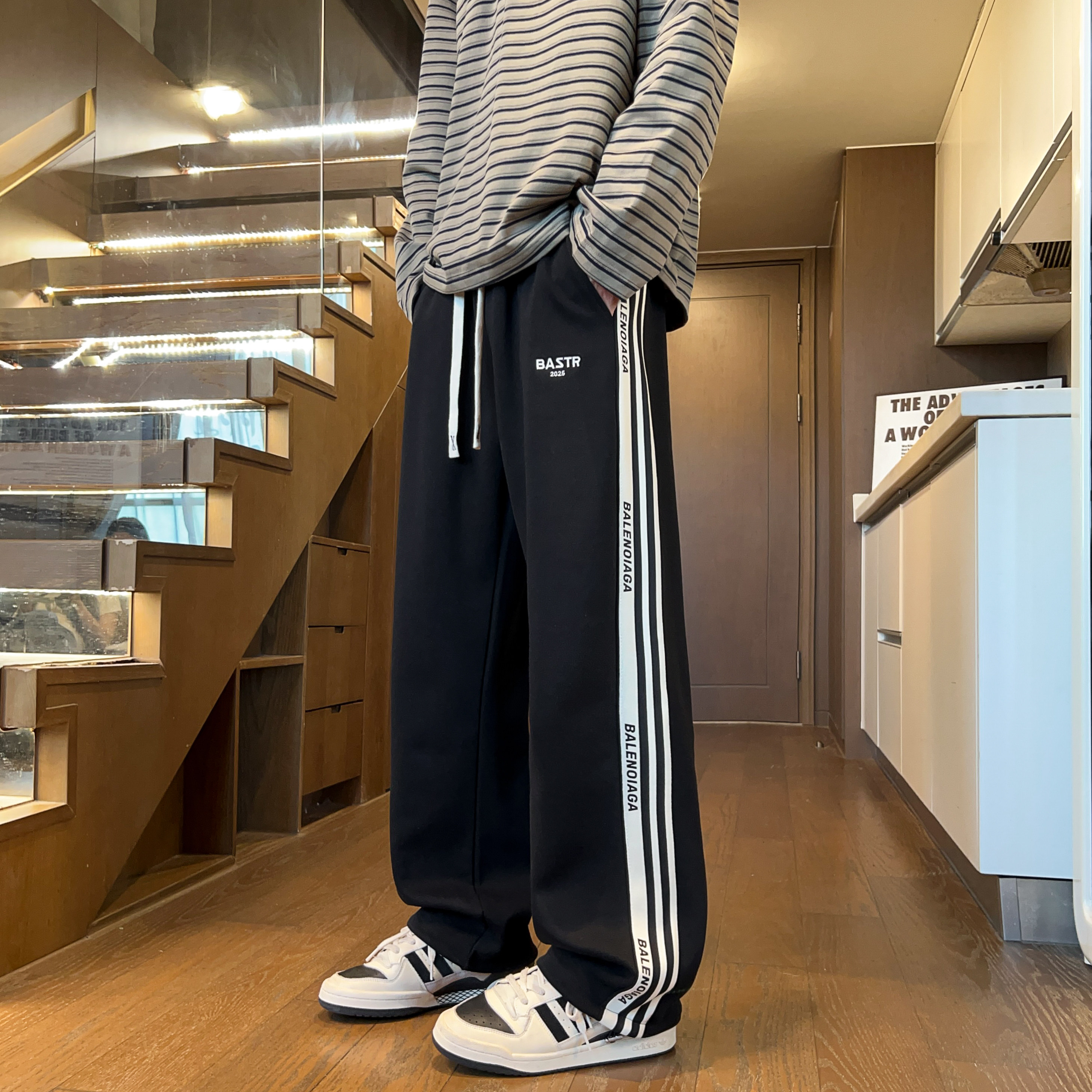 春秋季男孩条纹长裤大童运动卫裤