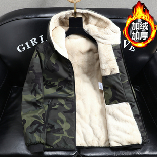 冬季羽绒棉服男加绒加厚棉袄大童青少年迷彩外套初中生男孩棉衣潮