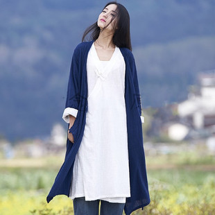禅意汉服外套复古棉麻瑜伽服上衣宽松长衫飘逸茶服开衫居士服女士