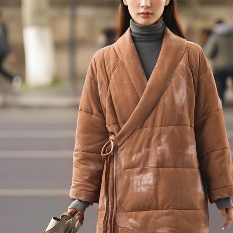 中式交领棉服冬季汉服夹棉外套禅意茶服棉袄斜襟文艺聚水中长棉衣