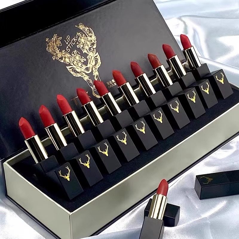 法国正品口红黑金麋鹿套盒十件套滋润不掉色不沾杯生日礼盒套装