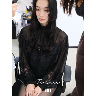 SNT 100%桑蚕丝立体蕾丝拼接衬衣 透视美学