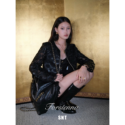 SNT 定制皮面镂空激光绣花外套/U领马甲/半裙