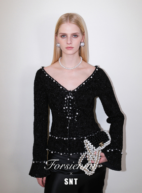 SNT【天鹅颈】定制珍珠项链 前后可两穿 后珍珠扣设计V领小香上衣