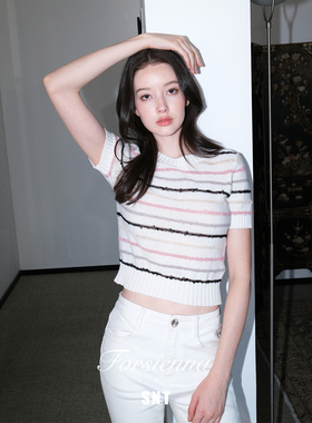 3.26中午12点上新 SNT【彩虹幻想】彩色条纹棉麻混纺透气针织上衣