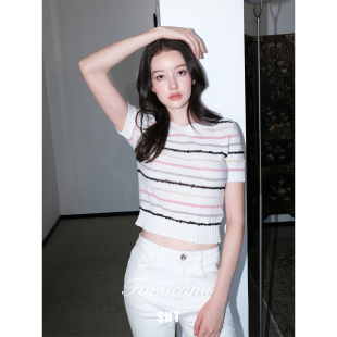 彩色条纹棉麻混纺透气针织上衣 彩虹幻想 3.26中午12点上新 SNT