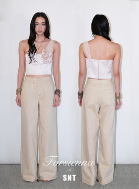 SNT 秋冬限定适配风衣大衣的暖调燕麦色直筒阔腿牛仔裤