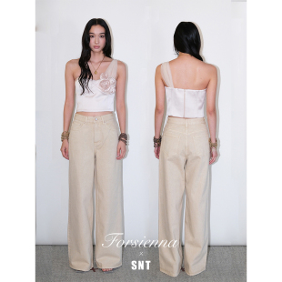 暖调燕麦色直筒阔腿牛仔裤 SNT 秋冬限定适配风衣大衣