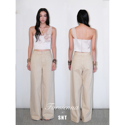 SNT 秋冬限定适配风衣大衣的暖调燕麦色直筒阔腿牛仔裤