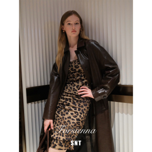 非常酷飒 光泽感涂层 超长皮风衣 黑松露巧克力 SNT