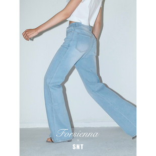 SNT 【初夏海风】春夏特调晴空蓝 很显腰臀比的低腰微喇牛仔裤
