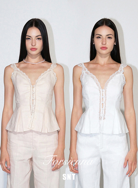 SNT【普罗旺斯套装】沙色/白色 松弛老钱风 100%亚麻上衣