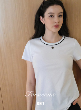 【玫瑰经典】黑边圆领玫瑰扣百搭显瘦显贵夏季短袖T恤