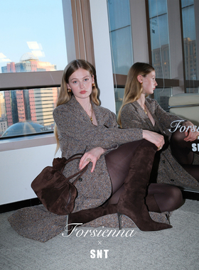 SNT【红蓝宝石】立体金属丝斜纹长款羊毛大衣/抹胸裙