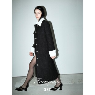 外套 短款 SNT 黑白撞色复古小香长