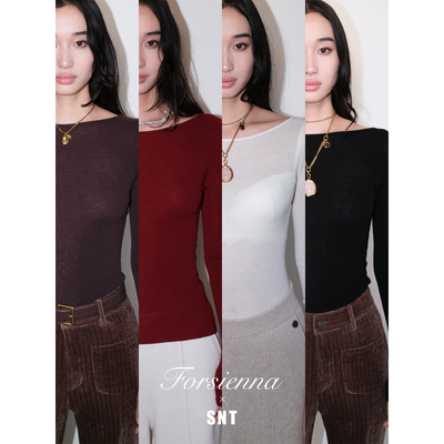 SNT 60支半精纺100%美利奴羊毛微透视四色针织打底衫