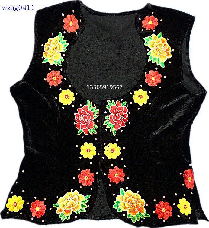 新疆新款舞蹈马甲民族女士大妈广场舞舞台服饰衣服外搭贴花修身