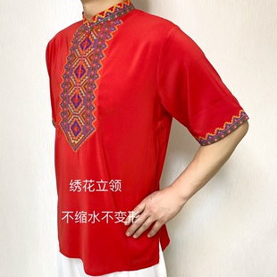 夏季 新疆短袖 体恤上衣春季 舞蹈男士 练功服饭店工作服民族 女士服装