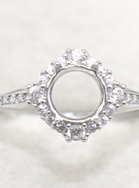 圆形925银戴妃款戒指空托围锆代裸石镶嵌18k金多规格戒指空托活口