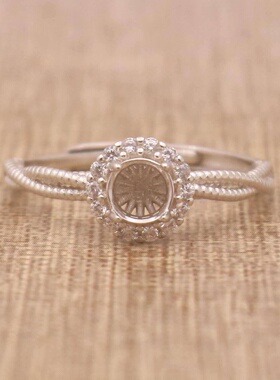 圆形925银戴妃款戒指空托围锆代裸石镶嵌18k金多规格戒指空托活口