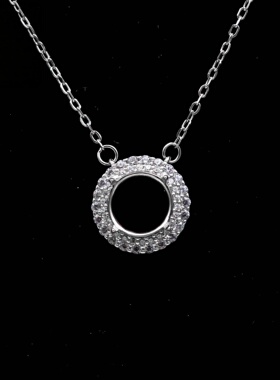 圆形925银戴妃款项链空托围锆代裸石镶嵌18k 首饰DIY项链空托