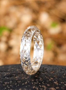 100%莫桑刻面戒指 过钻笔VVS1 香槟色 优雅精致 婚戒生日礼物优选