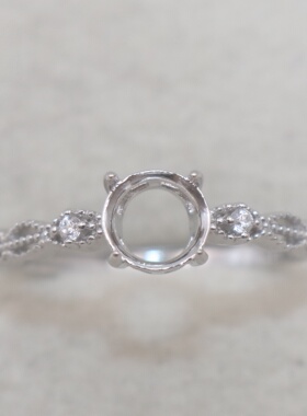 圆形925银戴妃款戒指空托围锆代裸石镶嵌18k金多规格戒指空托活口