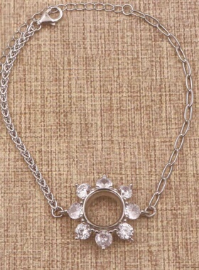 圆形925银戴妃款手链空托围锆代裸石镶嵌18k金多规格首饰手链空托