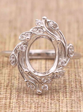 蛋形925银戴妃款戒指空托围锆代裸石镶嵌18k金多规格戒指空托活口