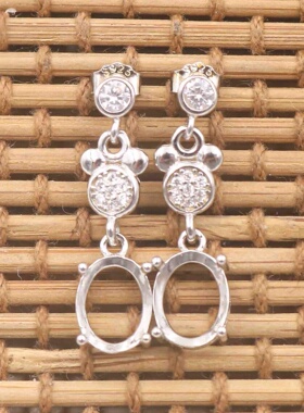 蛋形925银戴妃款耳坠空托围锆代裸石镶嵌18k金多规格耳坠首饰空托