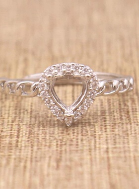 心形925银戴妃款戒指空托围锆代裸石镶嵌18k金多规格戒指空托活口