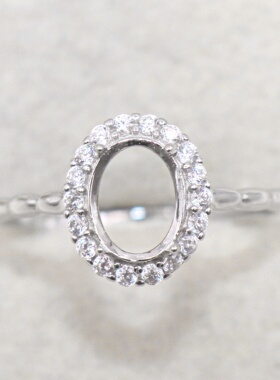 蛋形925银戴妃款戒指空托围锆代裸石镶嵌18k金多规格戒指空托活口