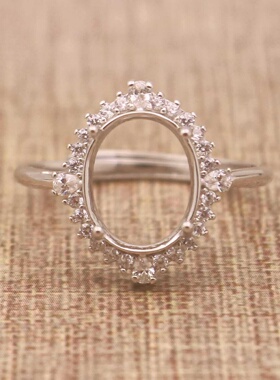 蛋形925银戴妃款戒指空托围锆代裸石镶嵌18k金多规格戒指空托活口