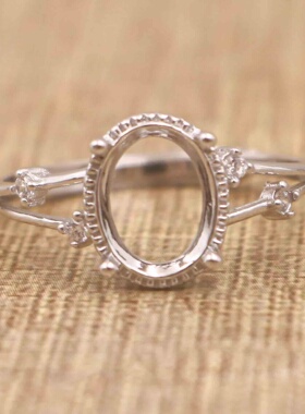 蛋形925银戴妃款戒指空托围锆代裸石镶嵌18k金多规格戒指空托活口