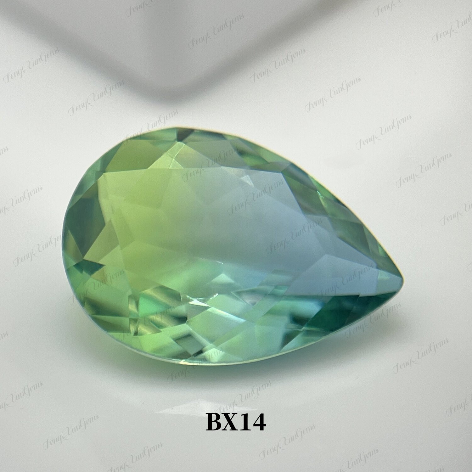 梨形BX14双色碧玺水滴形4*6mm尖底钻渐变拼接水晶石diy戒指吊坠