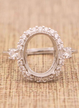 蛋形925银戴妃款戒指空托围锆代裸石镶嵌18k金多规格戒指空托活口