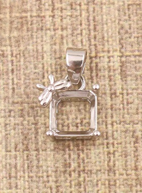 正方形925银戴妃款吊坠空托围锆代裸石镶嵌18k金 多规格吊坠空托